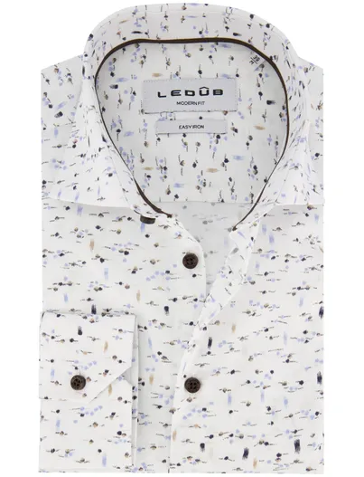 Ledub Ledub overhemd wit geprint Modern Fit easy iron