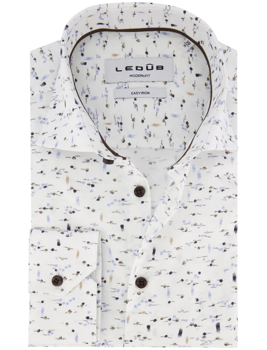 Ledub overhemd wit geprint Modern Fit easy iron