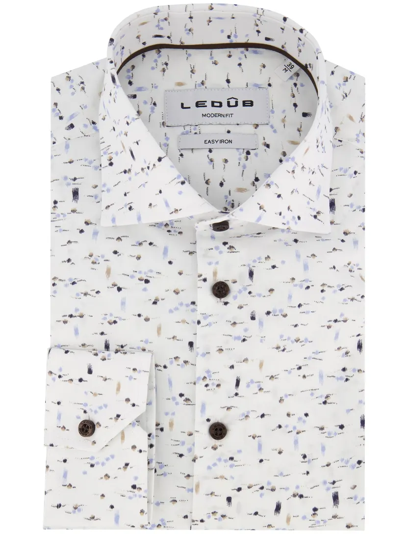 Ledub casual Modern Fit overhemd wit geprint