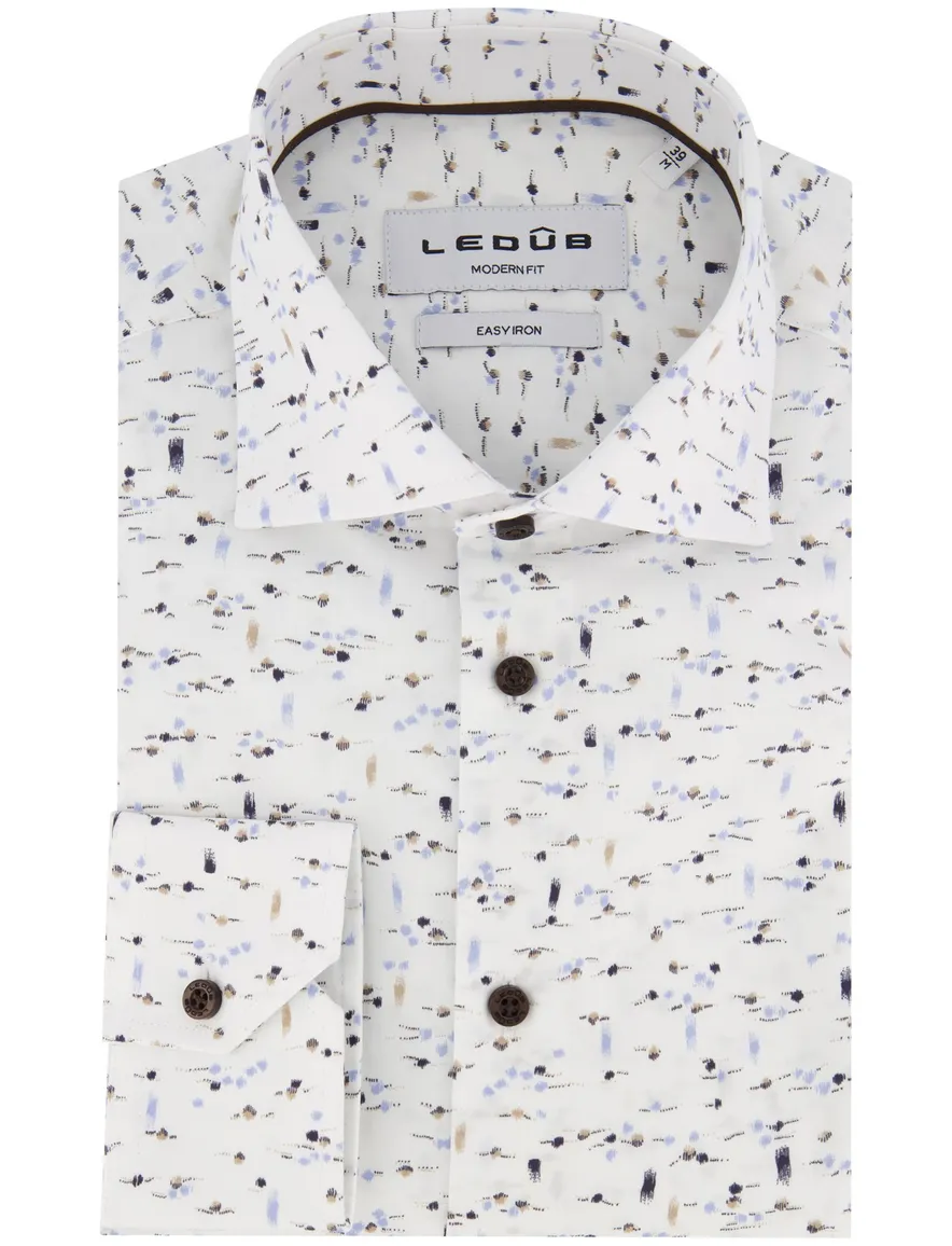Ledub overhemd wit geprint Modern Fit easy iron