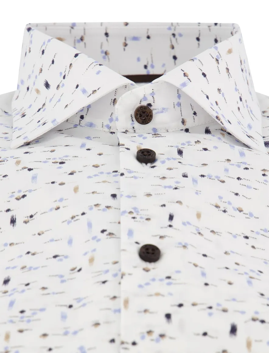 Ledub overhemd wit geprint Modern Fit easy iron