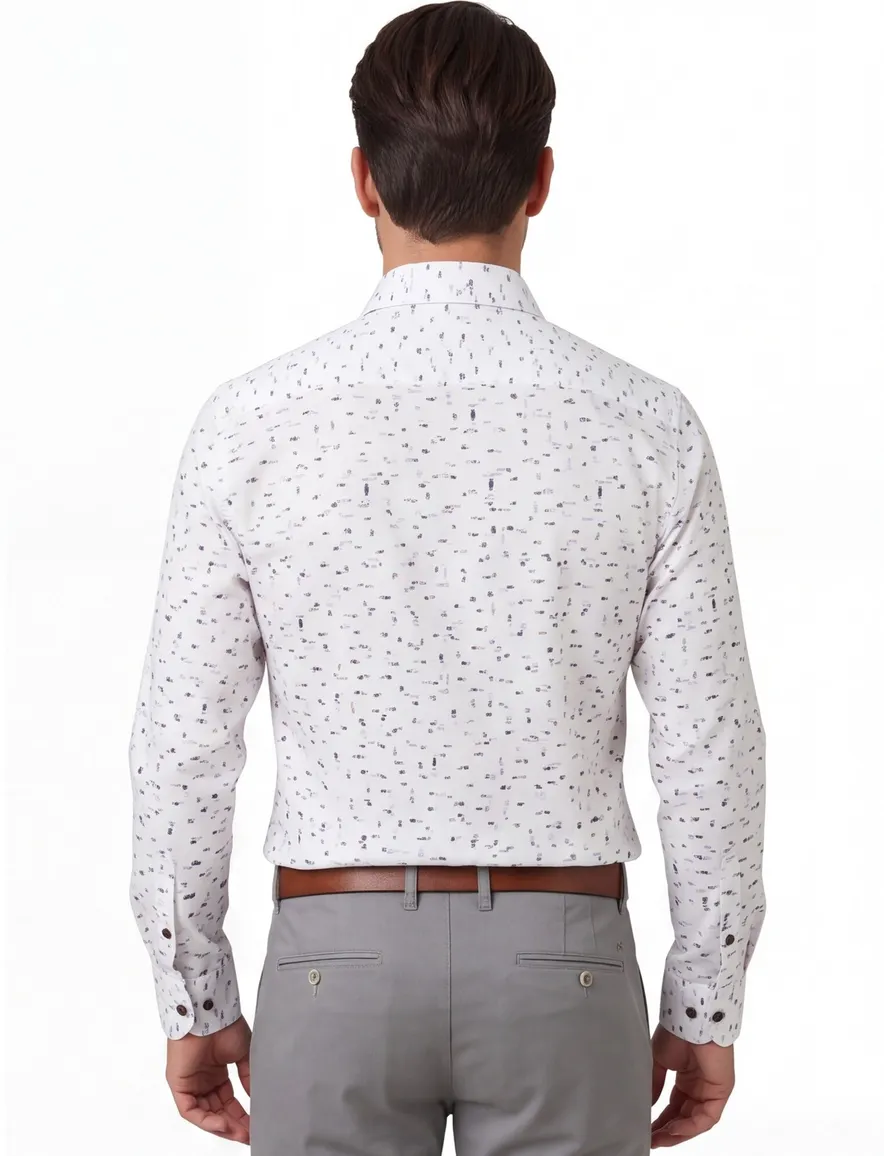 Ledub overhemd wit geprint Modern Fit easy iron