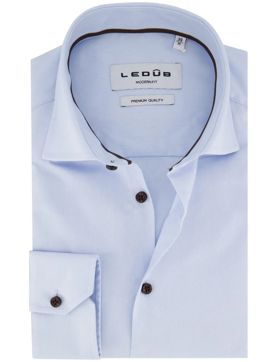 Ledub overhemd lichtblauw Modern Fit wide spread boord