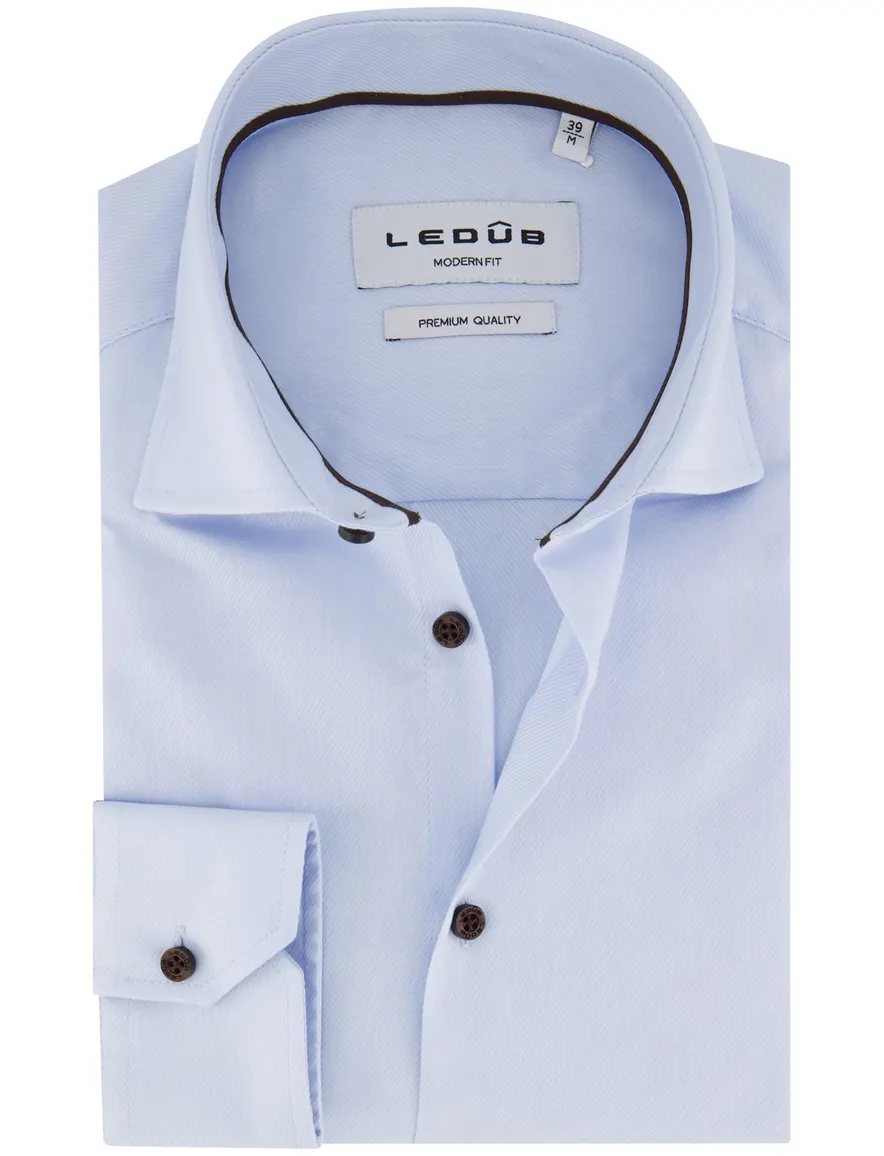 Ledub overhemd lichtblauw Modern Fit wide spread boord