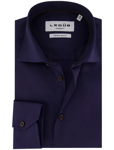 Ledub Ledub overhemd donkerblauw Modern Fit effen katoen