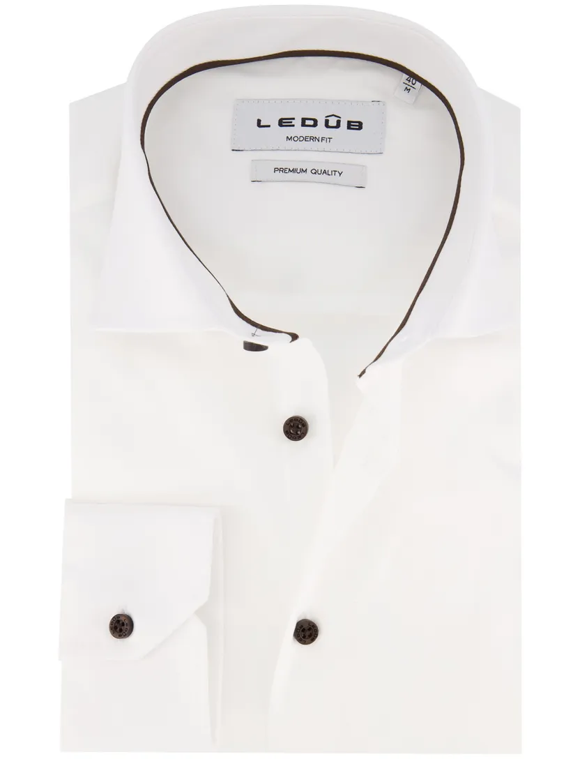 Ledub overhemd wit effen Modern Fit