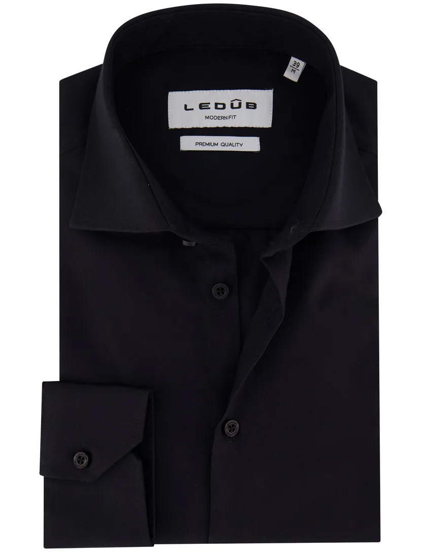 Ledub business overhemd zwart Modern Fit