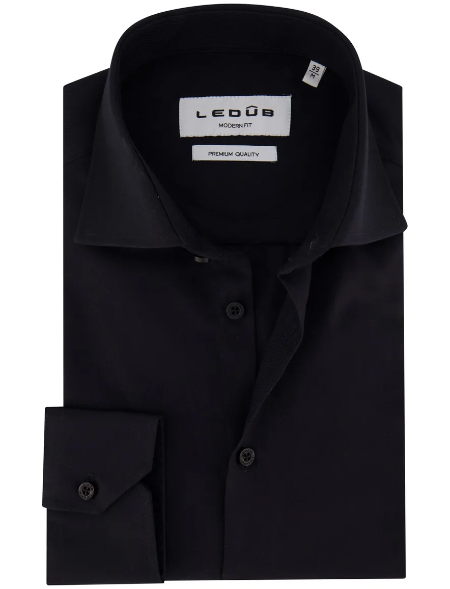 Ledub overhemd zwart effen Modern Fit katoen