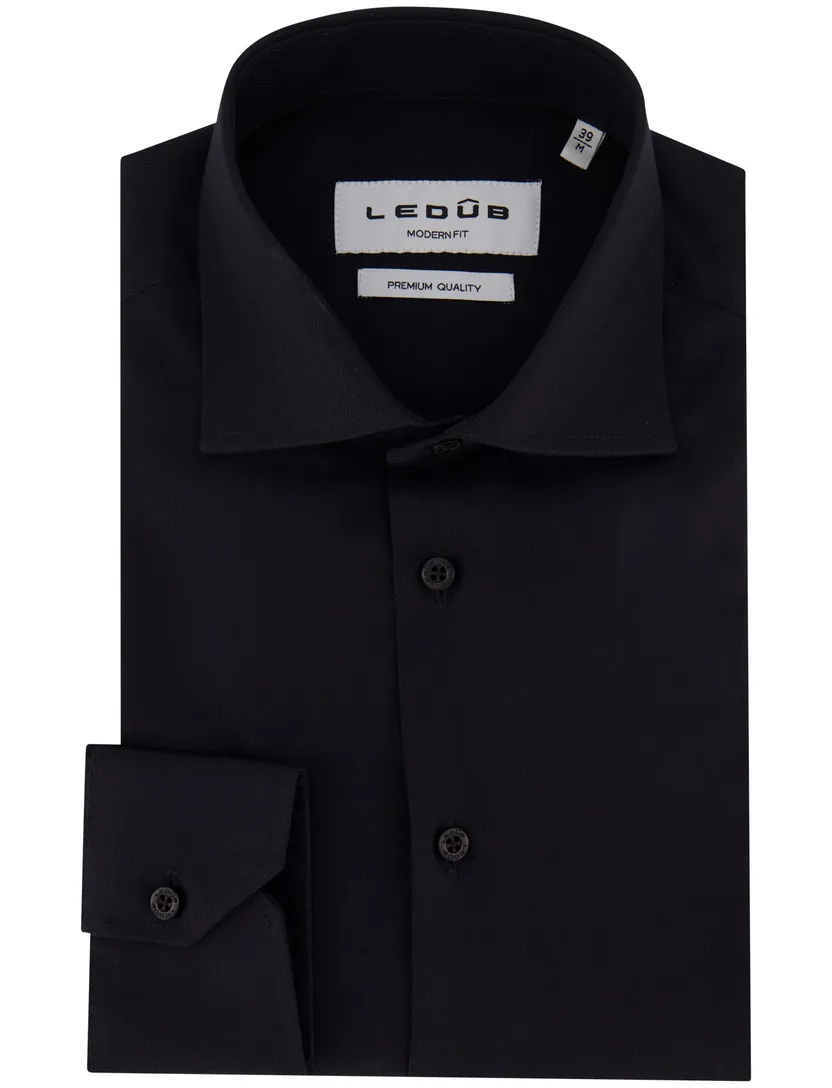 Ledub business overhemd zwart Modern Fit
