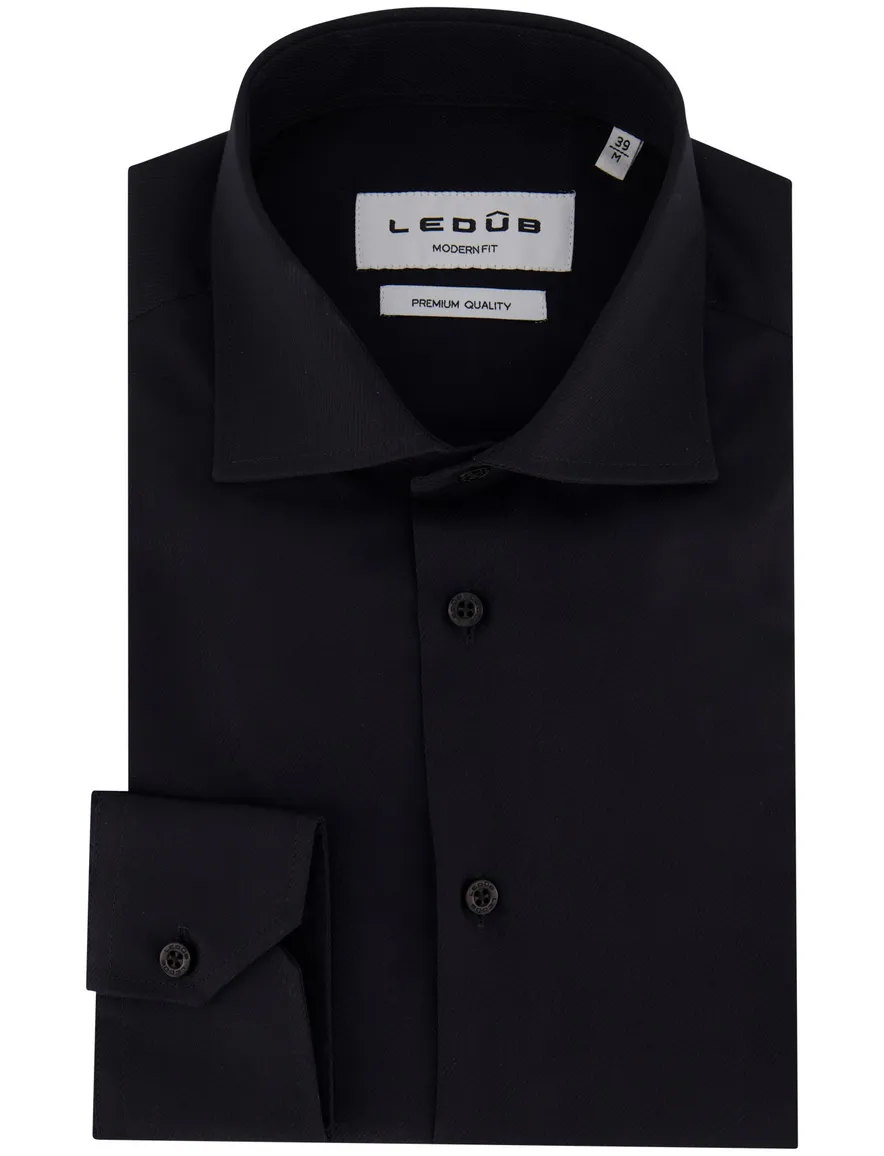 Ledub overhemd zwart effen Modern Fit katoen