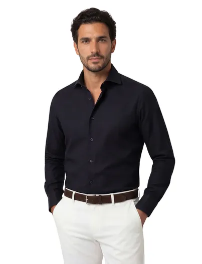 Ledub Ledub business overhemd zwart Modern Fit