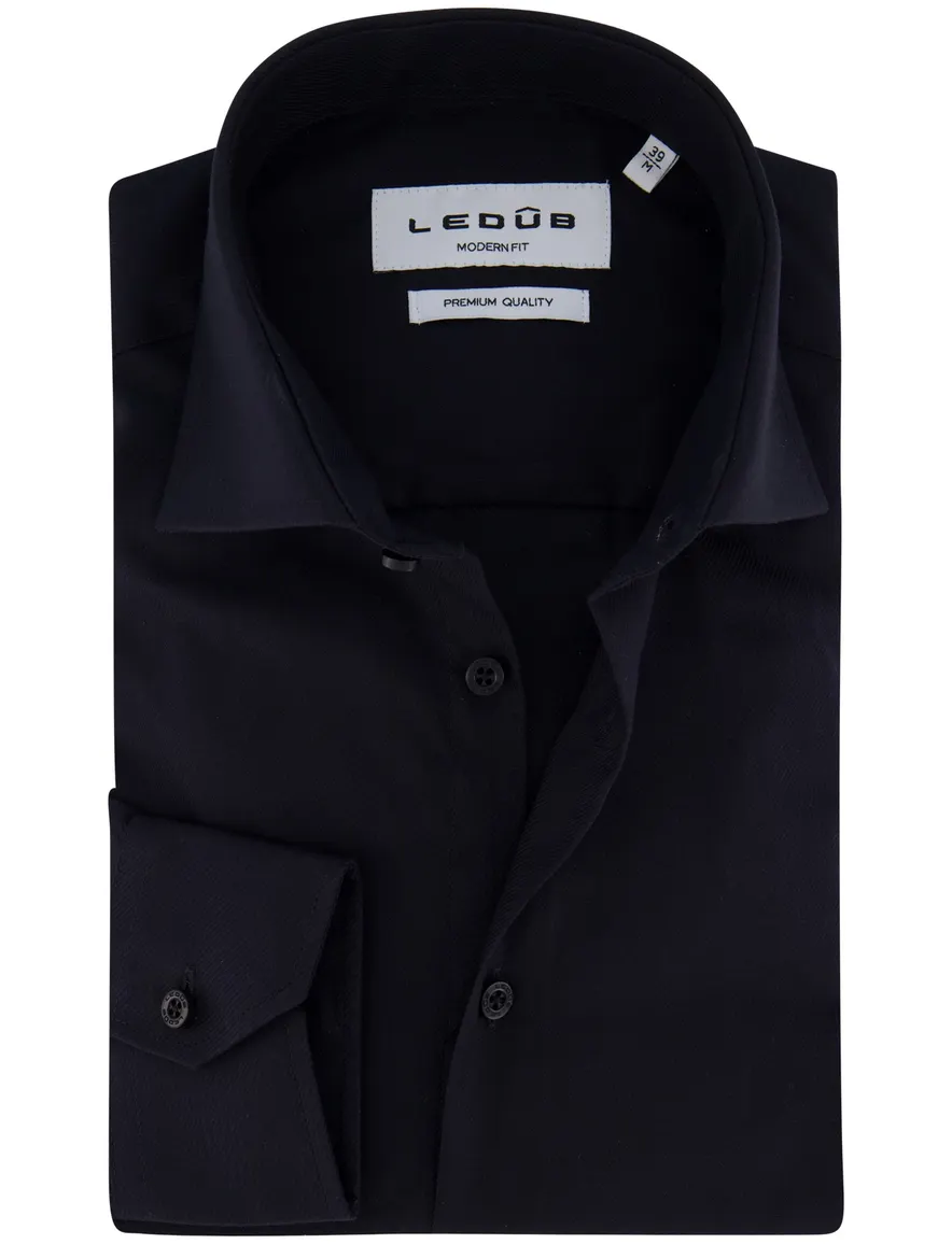 Ledub overhemd Modern Fit mouwlengte 7 zwart