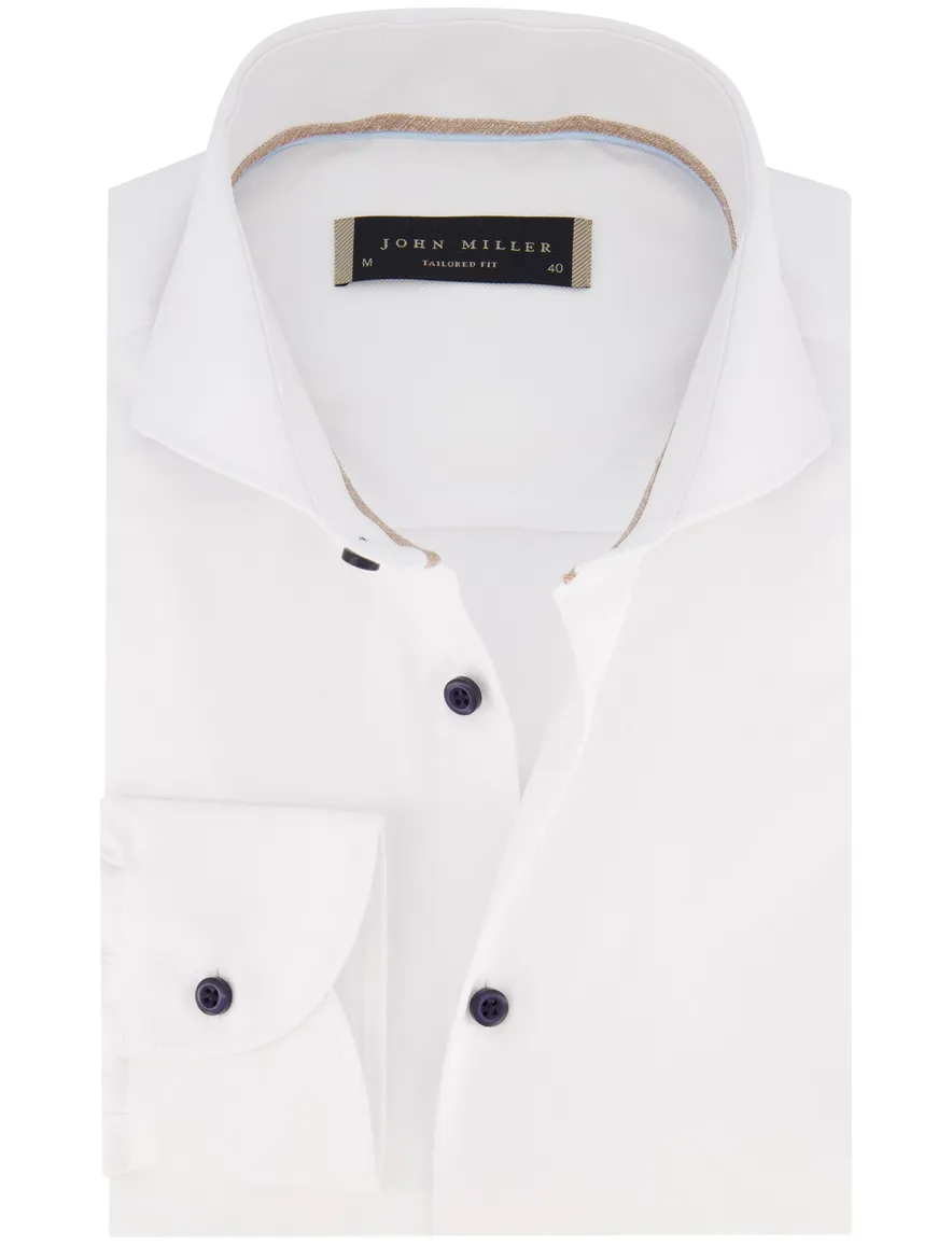John Miller overhemd Tailored Fit mouwlengte 7 wit met blauwe knopen
