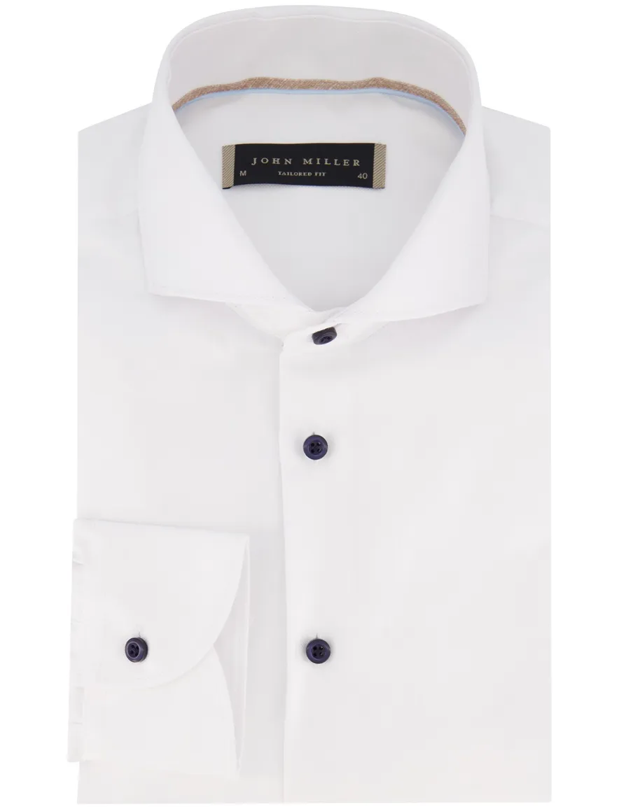 John Miller overhemd Tailored Fit mouwlengte 7 wit met blauwe knopen