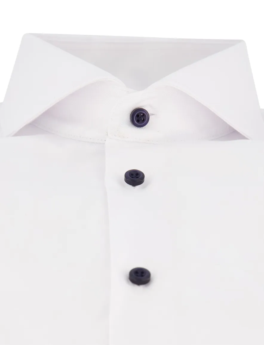 John Miller overhemd Tailored Fit mouwlengte 7 wit met blauwe knopen