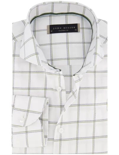John Miller John Miller overhemd Tailored Fit wit groen en paars geruit