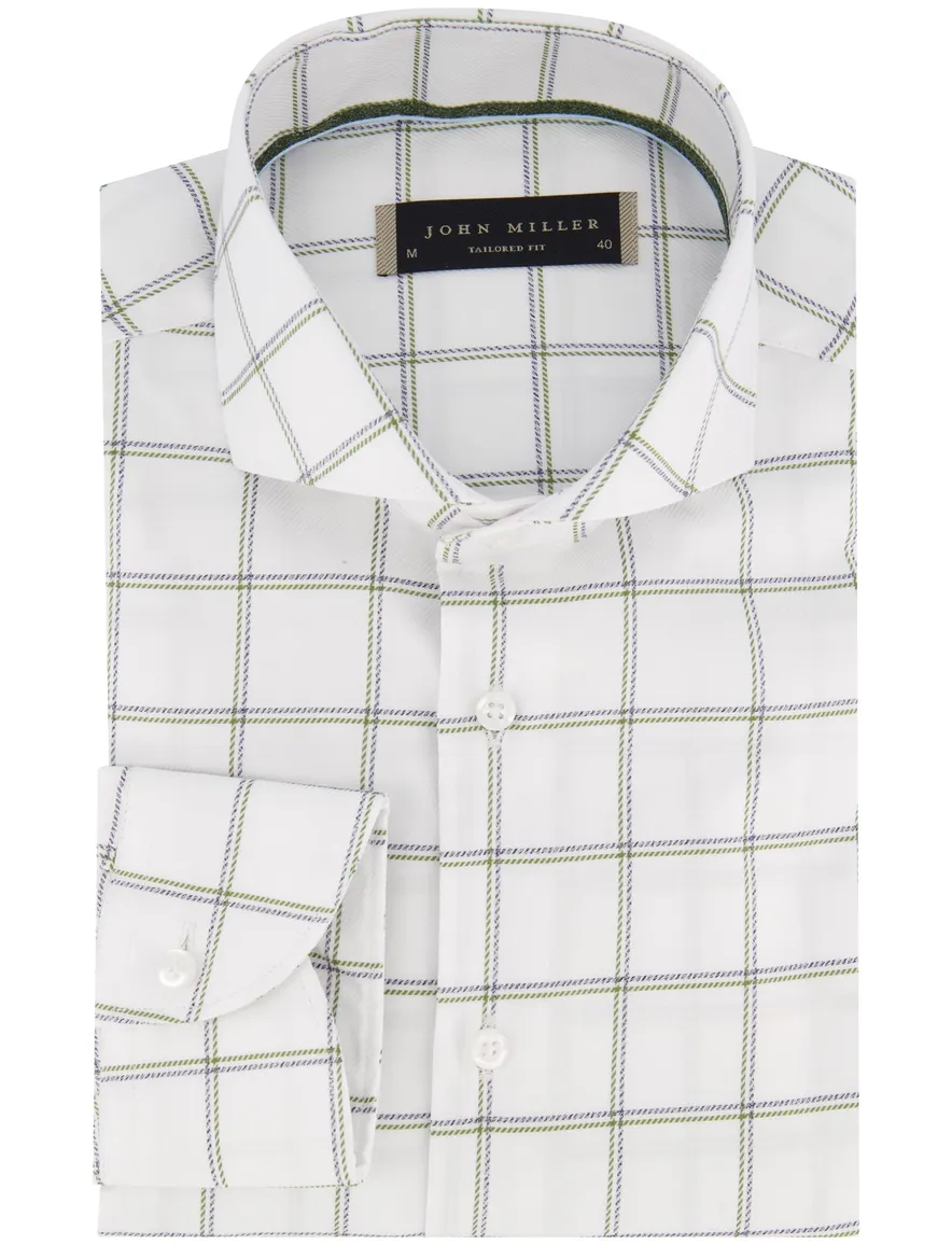 John Miller overhemd Tailored Fit wit groen en paars geruit