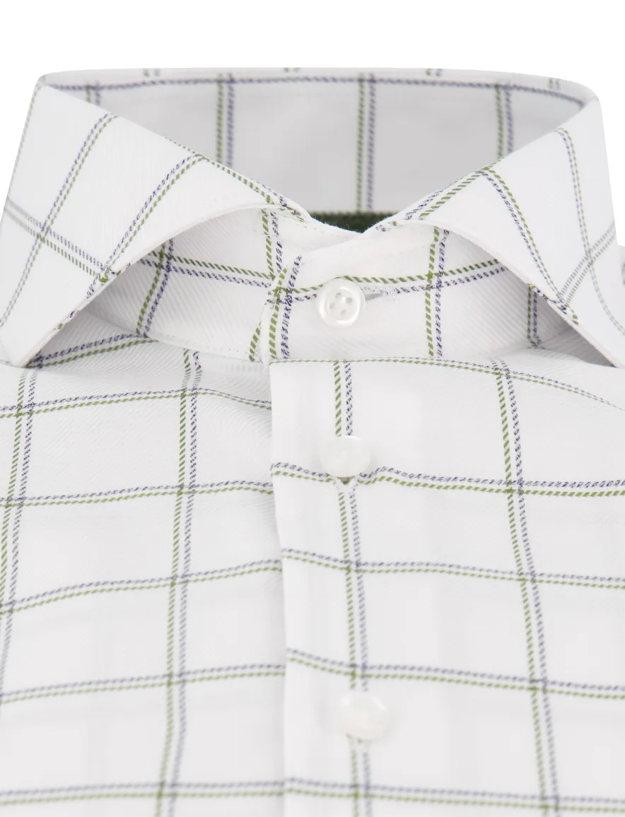 John Miller overhemd Tailored Fit wit groen en paars geruit