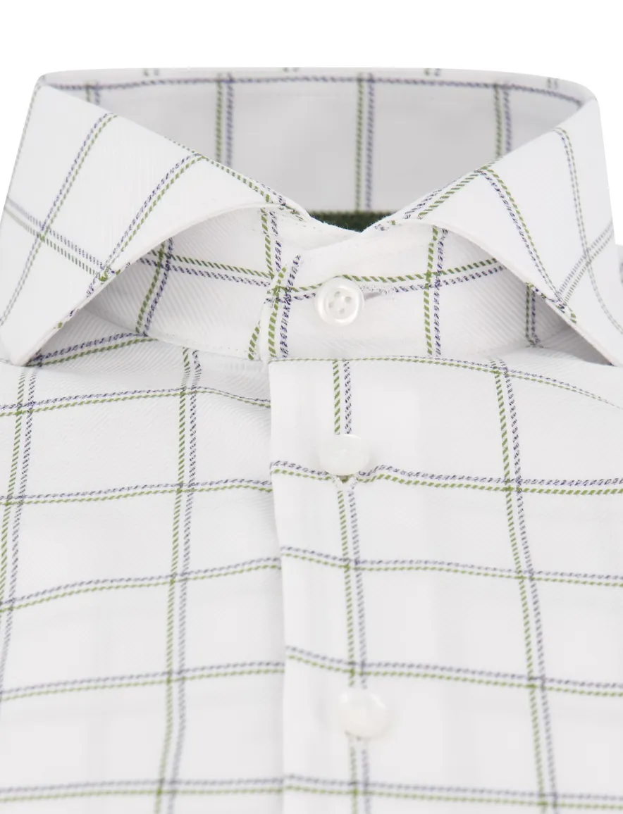 John Miller overhemd Tailored Fit wit groen en paars geruit