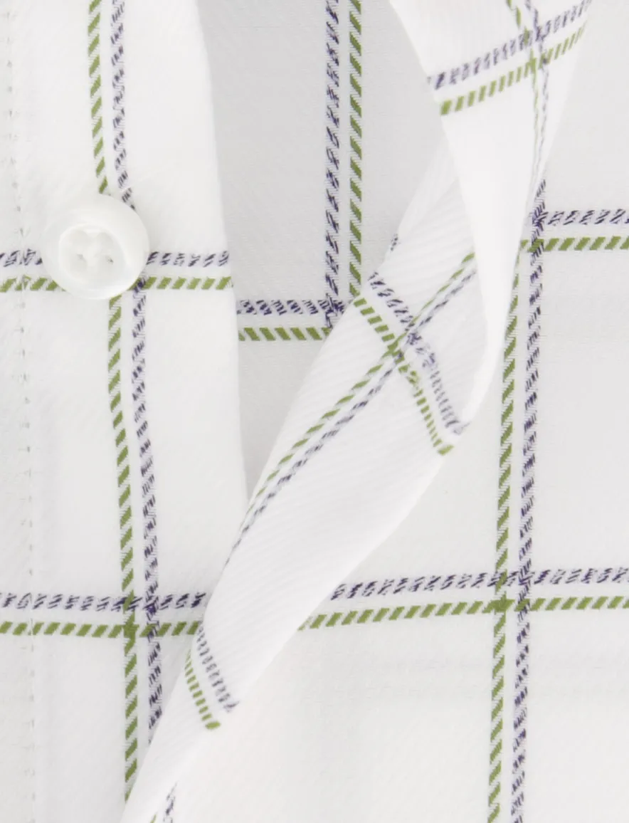 John Miller overhemd Tailored Fit wit groen en paars geruit