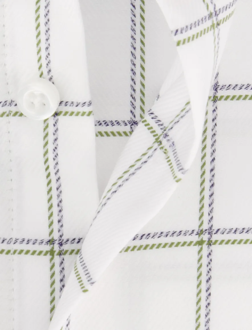 John Miller overhemd Tailored Fit wit groen en paars geruit
