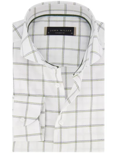John Miller Overhemd John Miller Tailored Fit mouwlengte 7 wit geruit