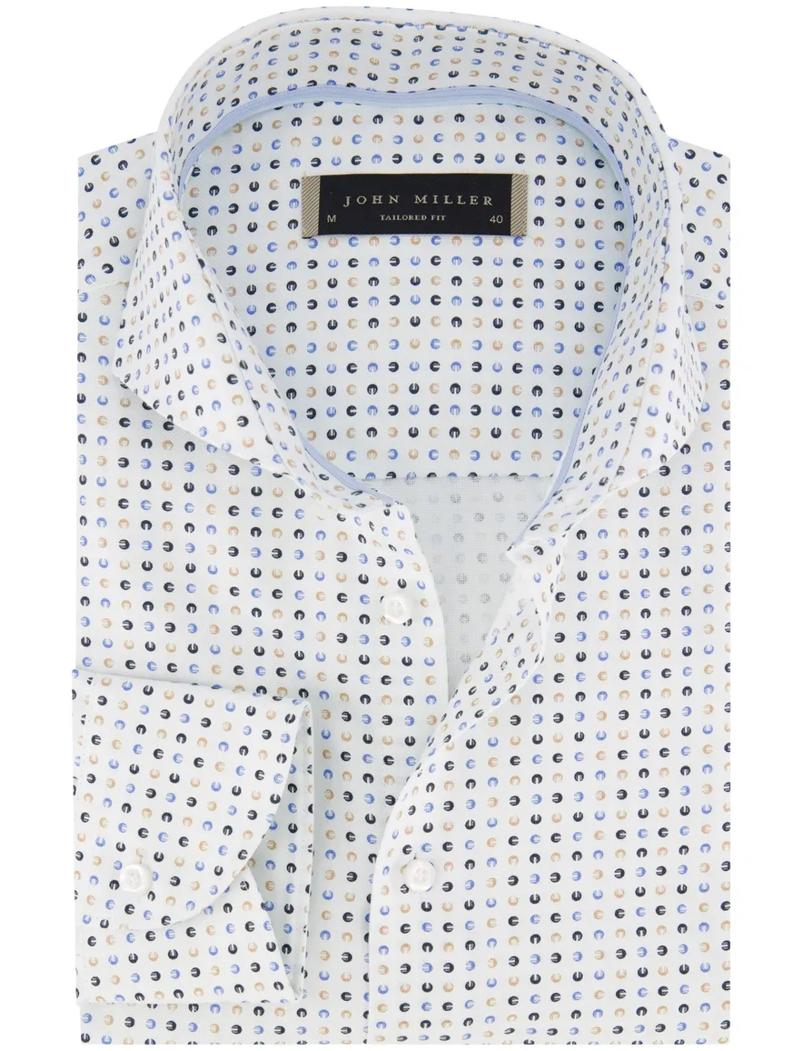 John Miller overhemd Tailored Fit wit blauw geel geprint
