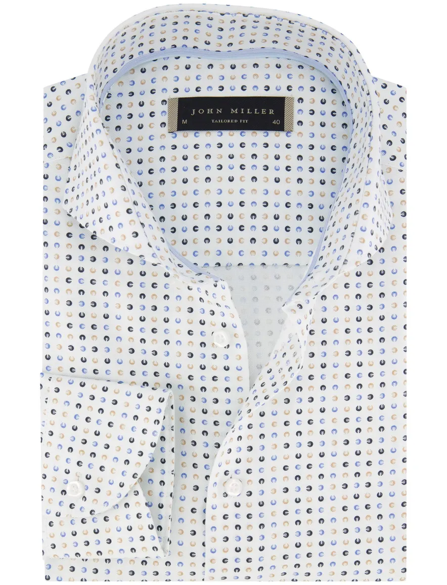 John Miller overhemd Tailored Fit wit blauw geel geprint