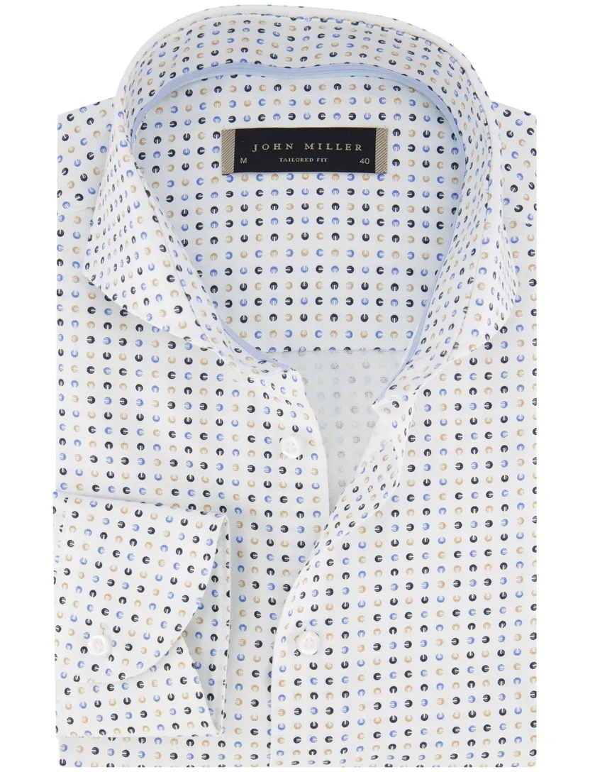 overhemd John Miller Tailored Fit wit blauw geel geprint