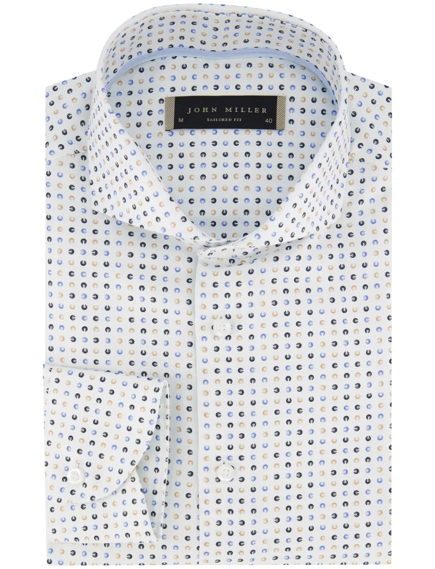 John Miller overhemd Tailored Fit wit blauw geel geprint