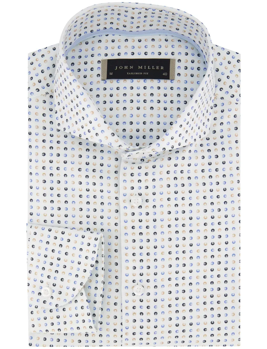 John Miller overhemd Tailored Fit wit blauw geel geprint