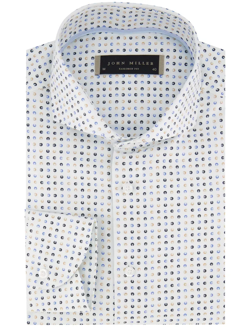 overhemd John Miller Tailored Fit wit blauw geel geprint