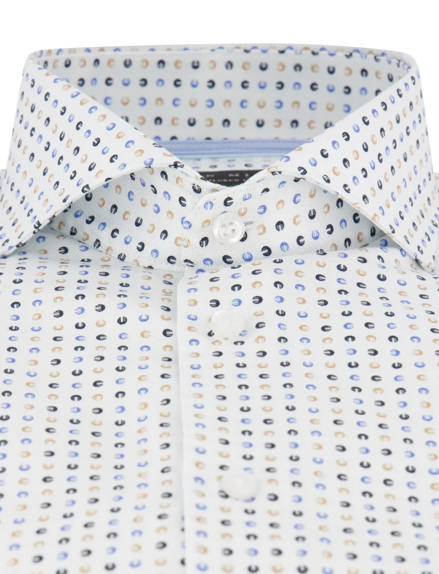 John Miller overhemd Tailored Fit wit blauw geel geprint