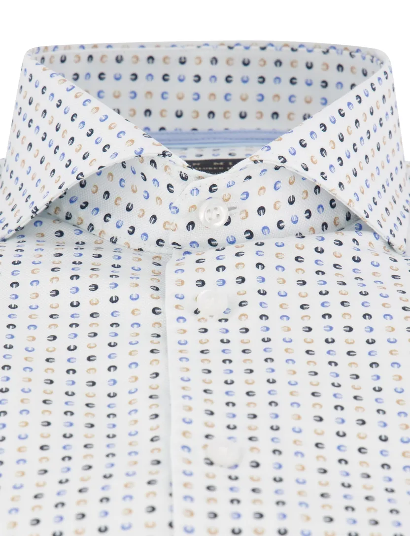 overhemd John Miller Tailored Fit wit blauw geel geprint