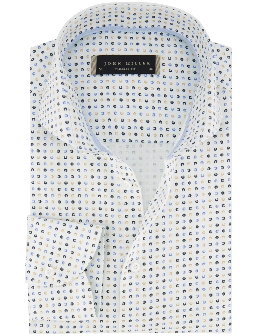 John Miller overhemd ml7 wit blauw geel geprint