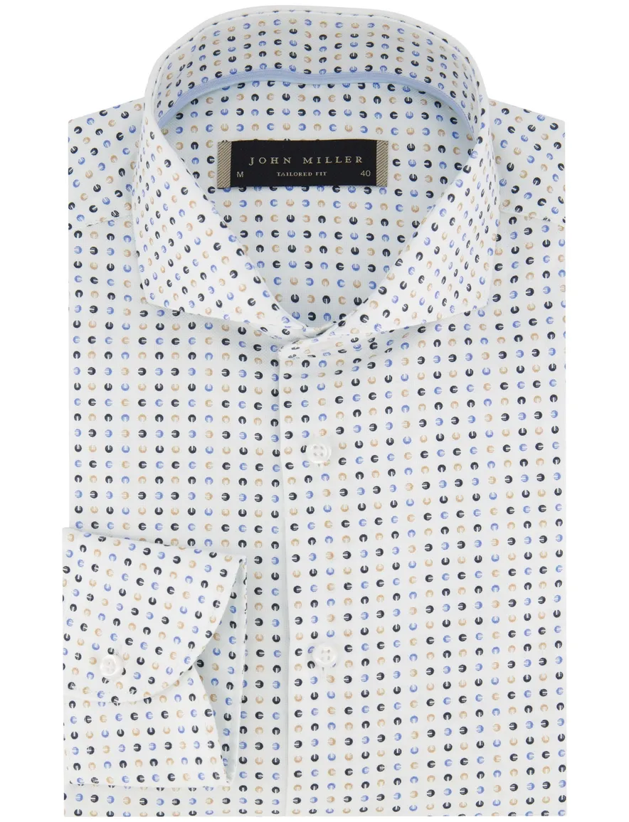 John Miller overhemd ml7 wit blauw geel geprint