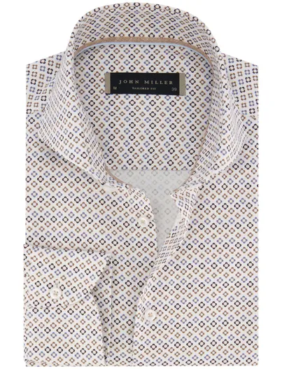 John Miller overhemd John Miller Tailored Fit bruin wit geprint cutaway