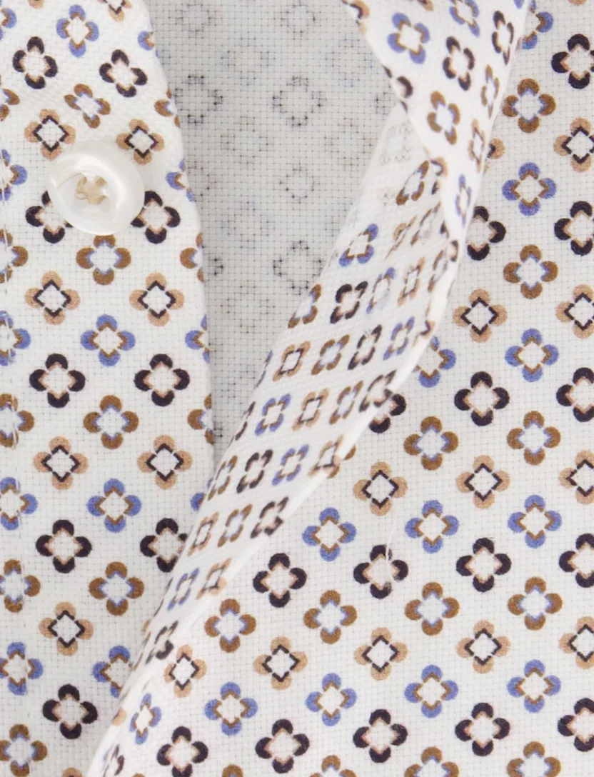 overhemd John Miller Tailored Fit bruin wit geprint cutaway
