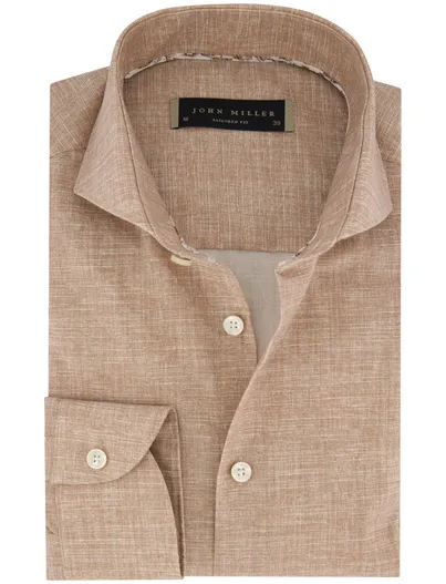 John Miller Overhemd John Miller Tailored Fit bruin mouwlengte 7 katoen