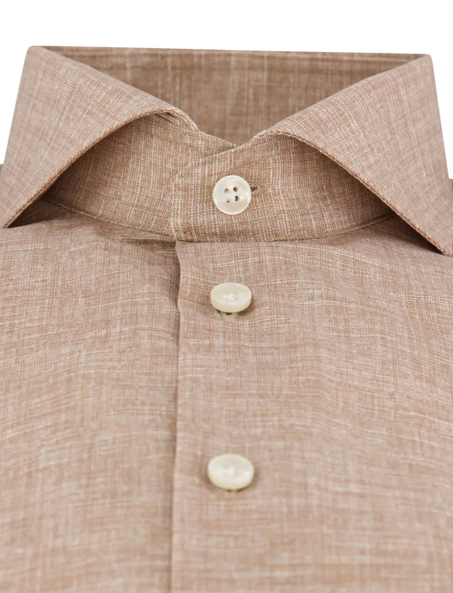 John Miller overhemd Tailored Fit mouwlengte 7 bruin
