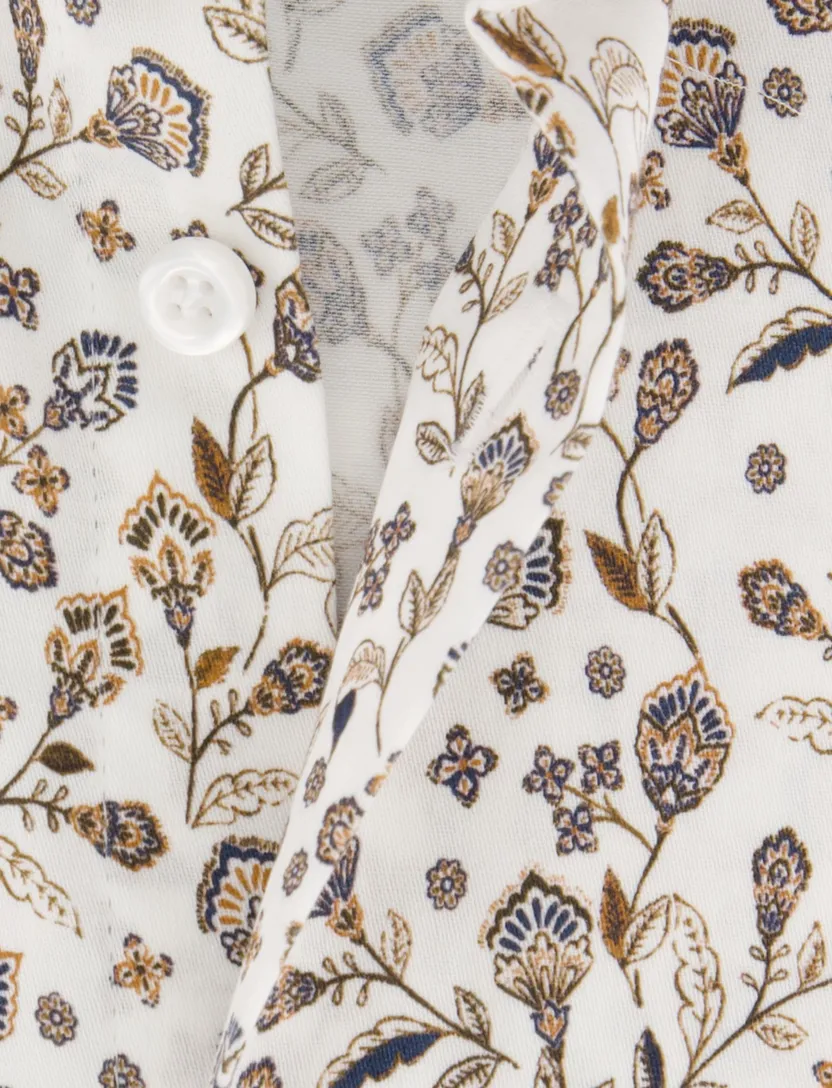 overhemd John Miller Tailored Fit mouwlengte 7 wit bruin bloemen print