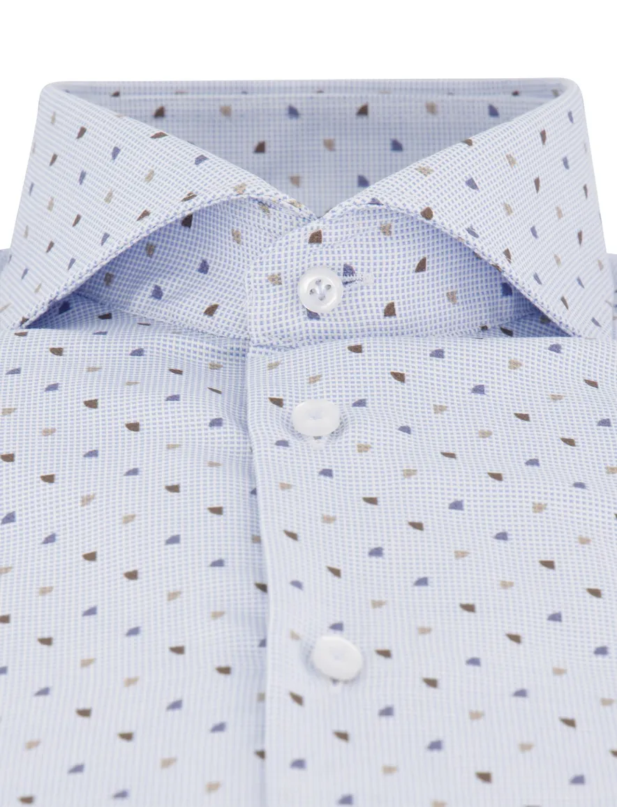 John Miller overhemd Tailored Fit mouwlengte 7 blauw bruin geprint