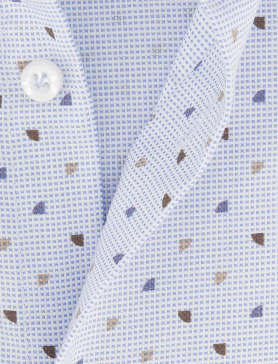 John Miller overhemd Tailored Fit mouwlengte 7 blauw bruin geprint