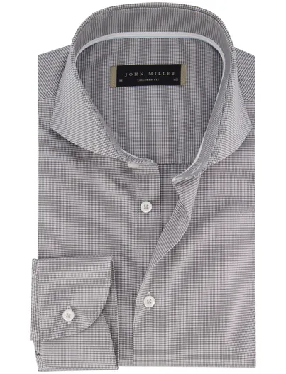 John Miller John Miller overhemd grijs Tailored Fit geruit katoen