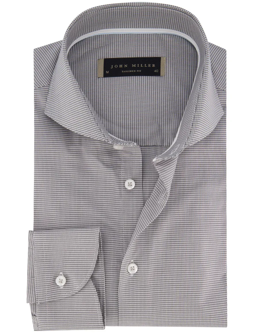 John Miller overhemd grijs Tailored Fit geruit katoen