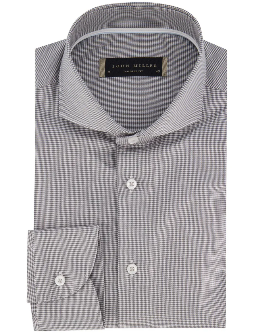 John Miller overhemd grijs Tailored Fit geruit katoen
