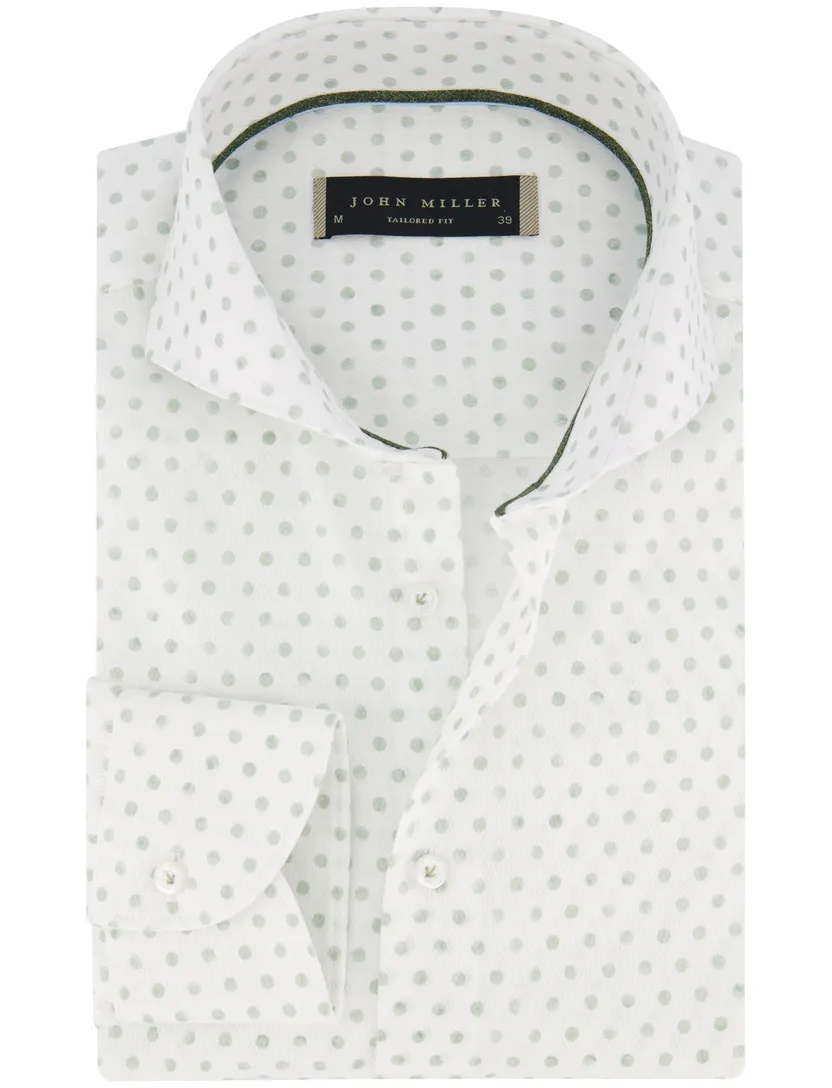 overhemd John Miller Tailored Fit groen wit gestipt ml 5