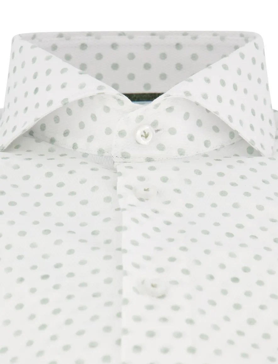 John Miller Tailored Fit overhemd groen wit gestipt