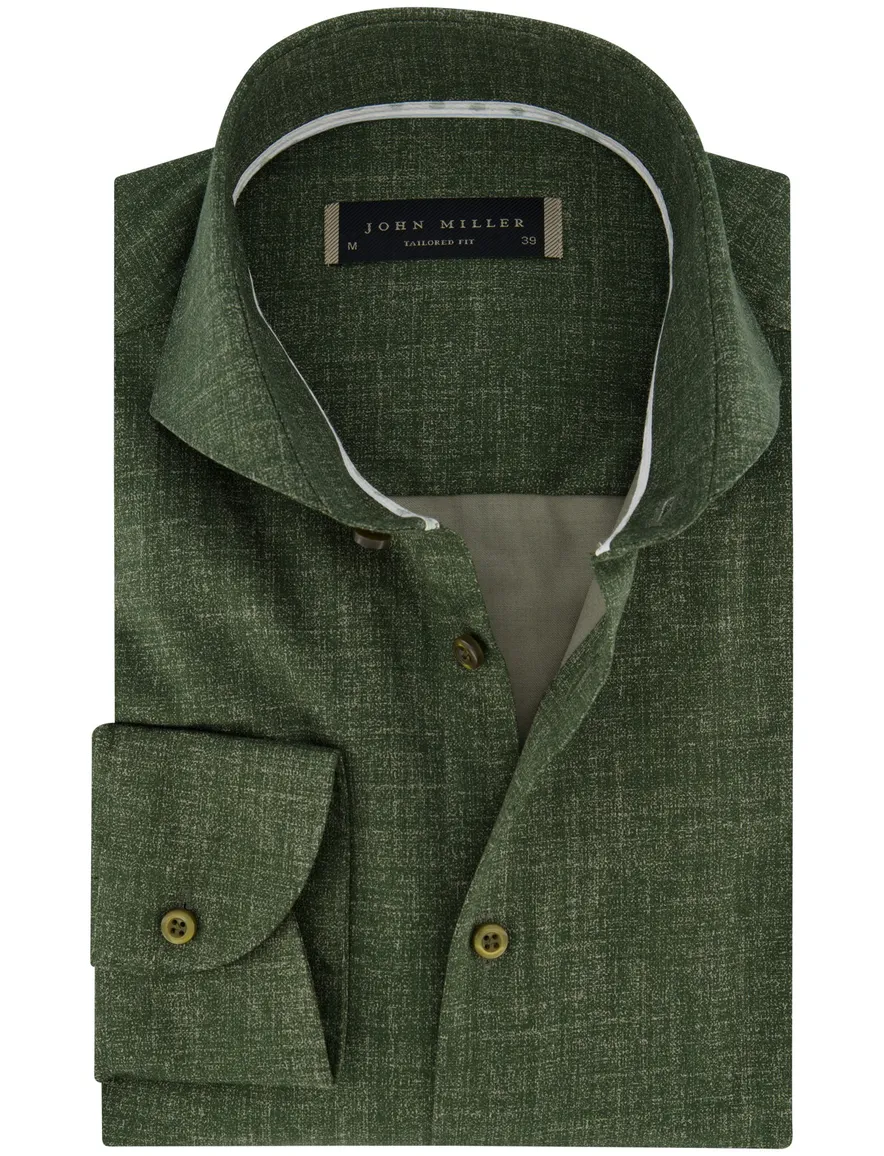 John Miller overhemd Tailored Fit mouwlengte 7 groen