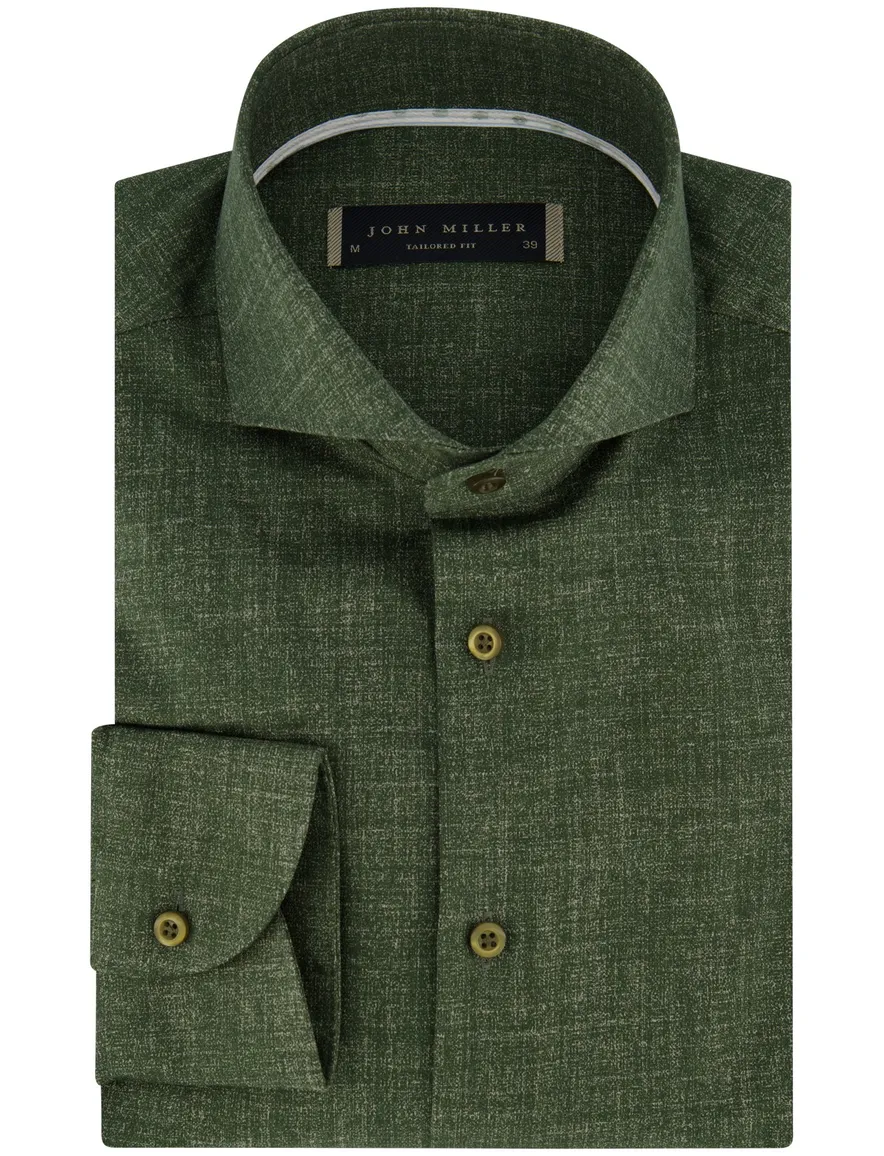 John Miller overhemd Tailored Fit mouwlengte 7 groen